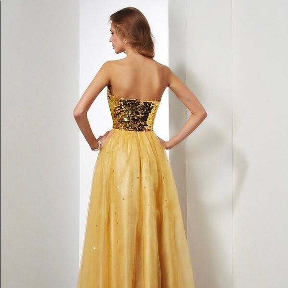 Gold Sequins Strapless Gown - Picture 2 of 14